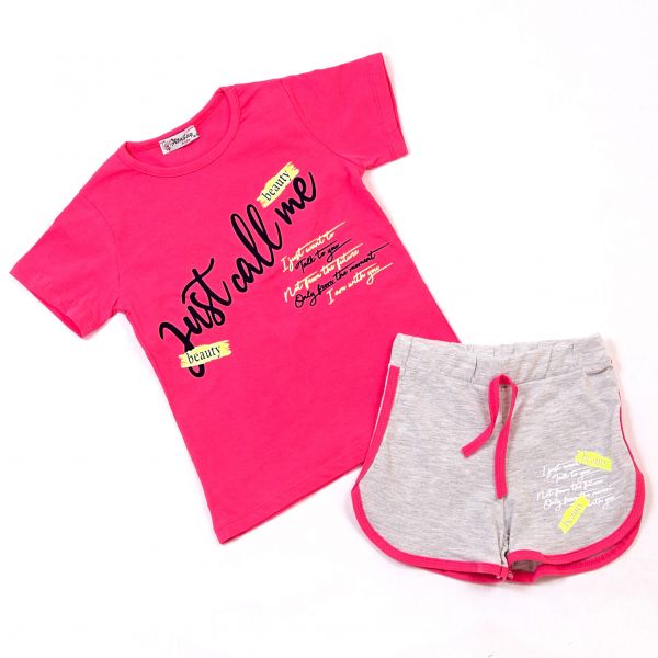 T-shirt with shorts AA-1006 raspberry/gray