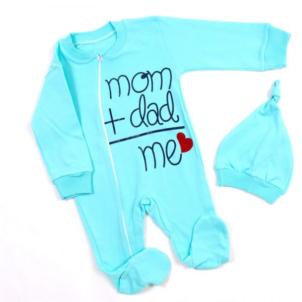Slip overalls with cap O-1014 turquoise, Model measurements: