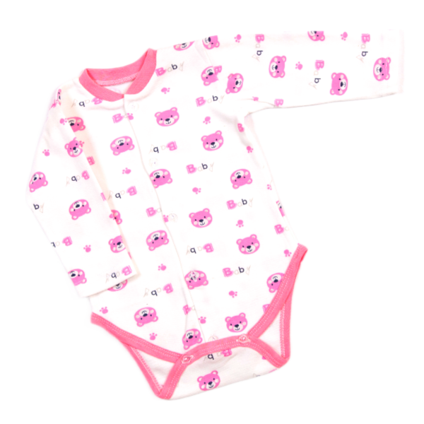 Bodysuit with long sleeves C-104 white/rose