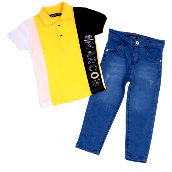 Polo suit with jeans KM-443 yellow