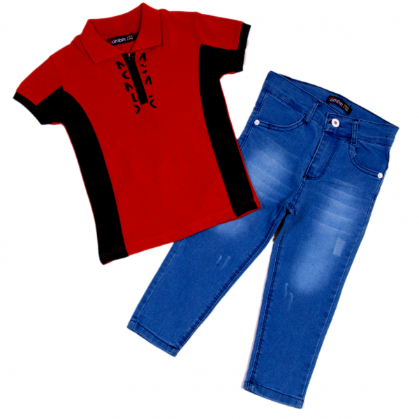 Polo suit with jeans KM-410 red